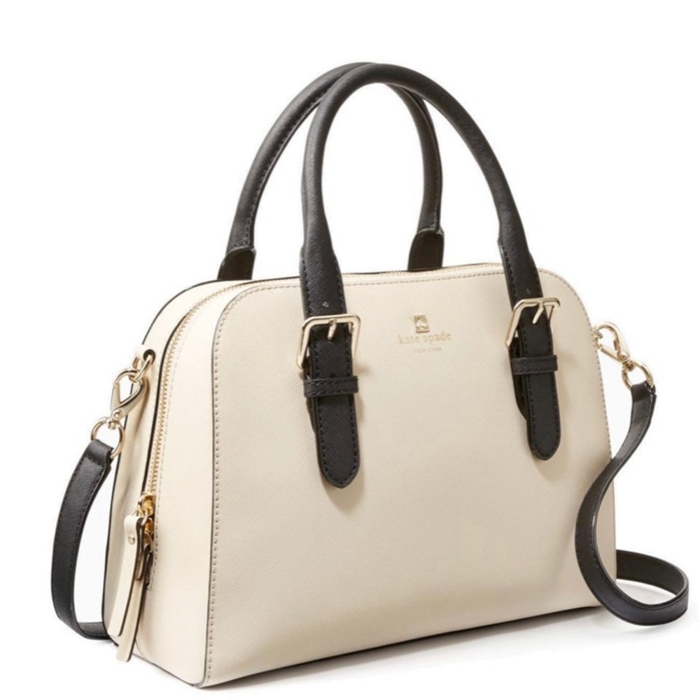 kate spade Cream and Black Leather Dome Satchel